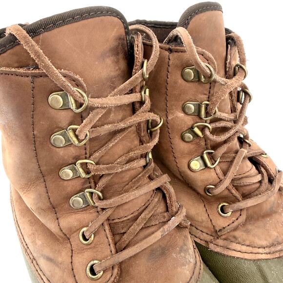 Vintage 90s J.Crew Brown Olive Leather Duck Base Lace Up Snow Boots main image 9